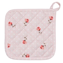 Clayre & Eef Pannenlap  20x20 cm Roze Paars Katoen Vierkant Bloemen