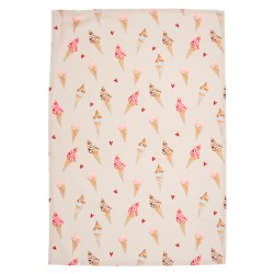 Clayre & Eef Theedoek  50x70 cm Beige Roze Katoen Rechthoek Ijsjes