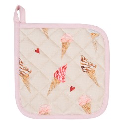 Clayre & Eef Topflappen für Kinder 16x16 cm Beige Rosa Baumwolle Quadrat Eis