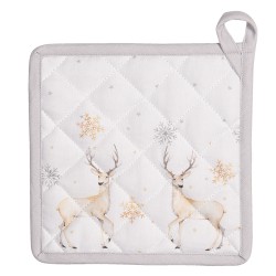 Clayre & Eef Manique 20x20 cm Blanc Beige Coton Carré Cerf