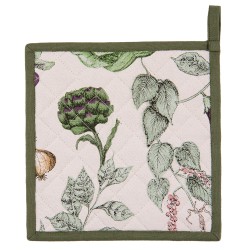 Clayre & Eef Pot Holder 20x20 cm Beige Green Cotton Square Vegetables