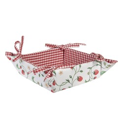 Clayre & Eef Brotkorb 35x35 cm Weiß Rot Baumwolle Erdbeeren