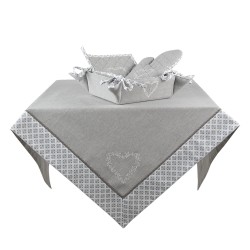 Clayre & Eef Bread Basket 35x35x8 cm Grey White Cotton Hearts Diamonds