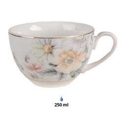 Clayre & Eef Tasse mit Untertasse 250 ml Rosa Weiß Porzellan Blumen