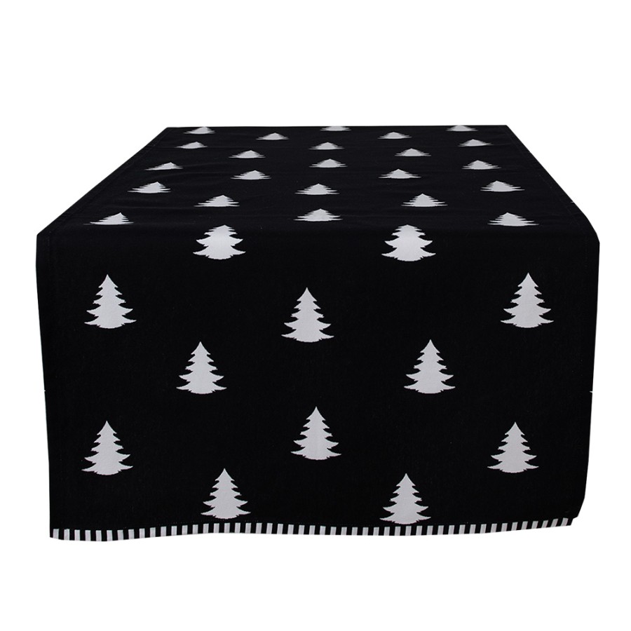 Baumwolle Weihnachtlicher Rechteck Tischläufer Schwarz Eef Weihnachtsbäume Weiß & Clayre cm 50x140