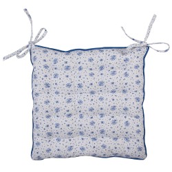 Clayre & Eef Coussin de chaise en mousse 40x40x4 cm Blanc Bleu Coton Carré Roses