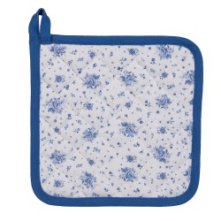 Clayre & Eef Topflappen 20x20 cm Weiß Blau Baumwolle Quadrat Rosen