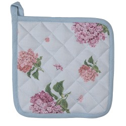 Clayre & Eef Topflappen 16x16 cm Blau Rosa Baumwolle Hortensie