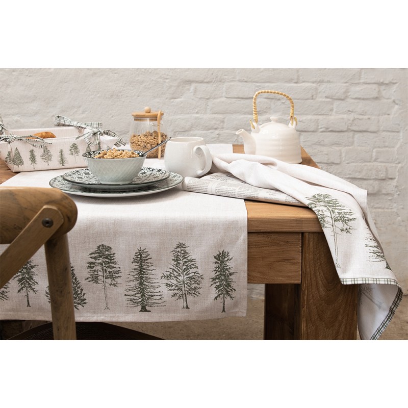 Clayre & Eef Chair Cushion Cover 40x40 cm Beige Green Cotton Square Pine Trees