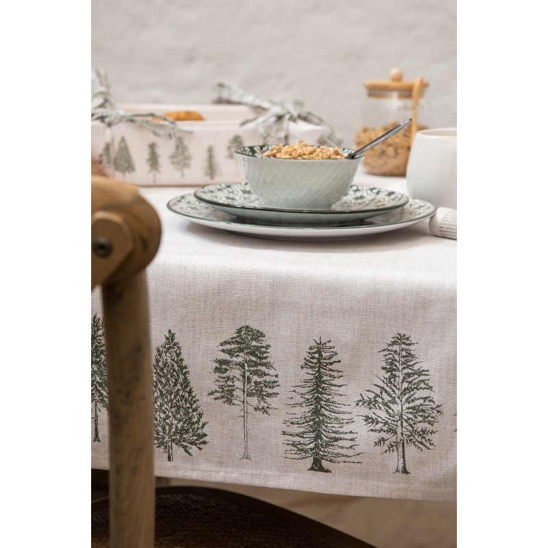 Clayre & Eef Pot Holder 20x20 cm Beige Green Cotton Square Pine Trees