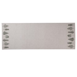 Clayre & Eef Table Runner 50x140 cm Beige Green Cotton Rectangle Pine Trees