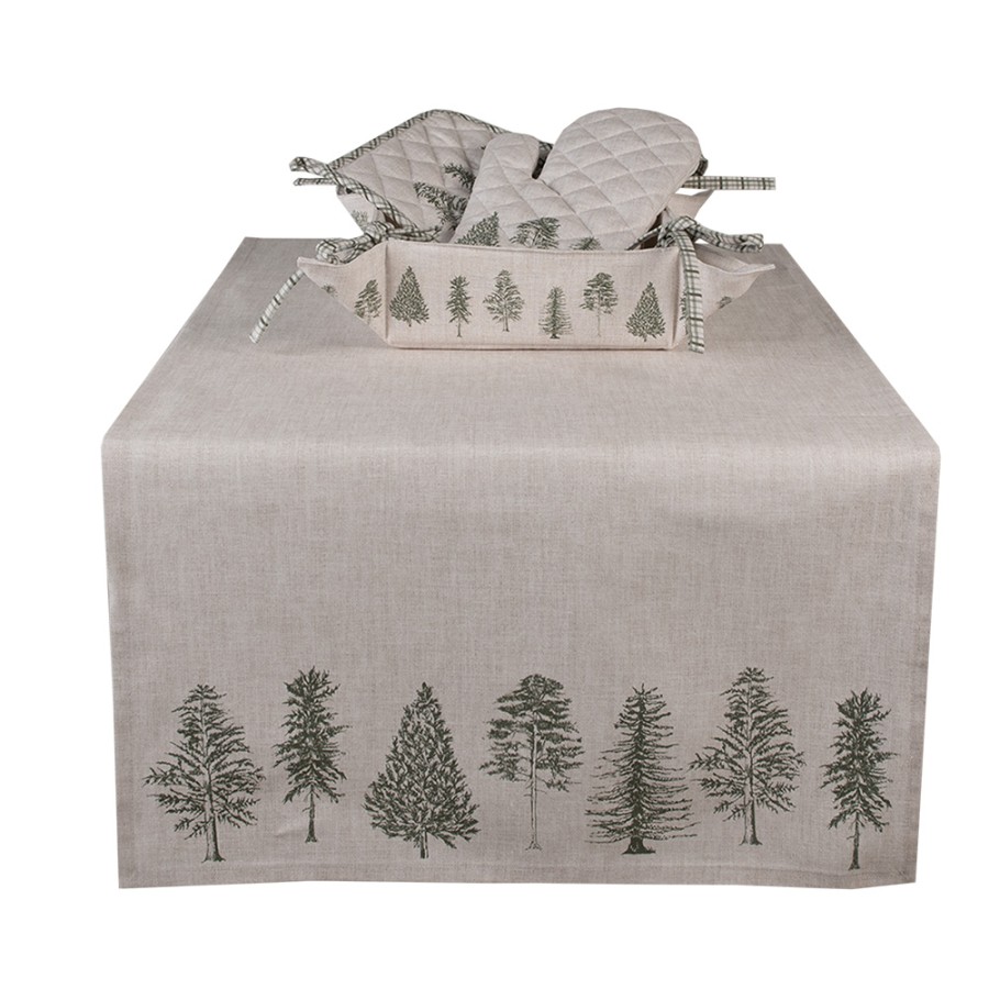 Beige 50x140 Grün Rechteck & Clayre Tannenbäume Baumwolle Tischläufer cm Eef