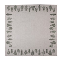 Clayre & Eef Tablecloth 150x150 cm Beige Green Cotton Square Pine Trees