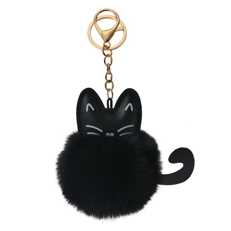 Juleeze Portachiavi Pompon Nero Peluche Gatto