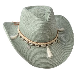 Juleeze Chapeau de femme Ø58 cm Vert Paille en papier Rond Coquillages