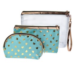 Juleeze Toilettas Dames Set van 3  23x17 / 20x13 / 18x12 cm Turquoise Synthetisch Hartjes