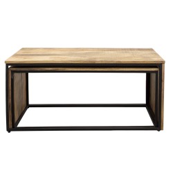 Clayre & Eef Table basse set de 2 100 cm / 95 cm Marron Bois Rectangle