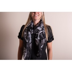 Juleeze Printed Scarf 90x180 cm Black Grey Flowers