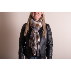 Juleeze Wintersjaal Dames  68x180 cm Beige Blauw Ruit