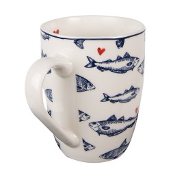 Clayre & Eef Tasse 350 ml Weiß Blau Porzellan Fische