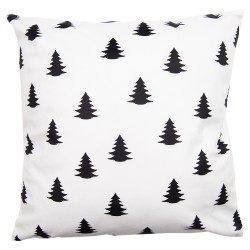 Clayre & Eef Kissenbezug 45x45 cm Weiß Schwarz Polyester Quadrat Weihnachtsbaum Merry Christmas