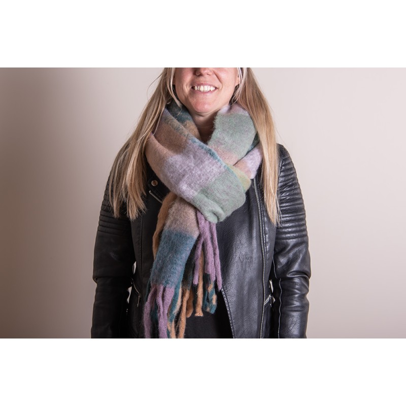 Juleeze Wintersjaal Dames  36x210 cm Groen Roze Ruit