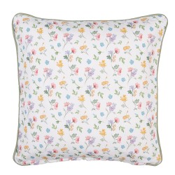 Clayre & Eef Housse de coussin 40x40 cm Blanc Vert Coton Carré Fleurs