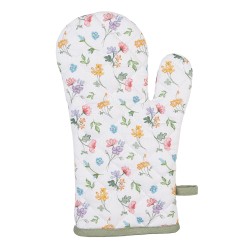 Clayre & Eef Oven Mitt 18x30 cm White Green Cotton Flowers