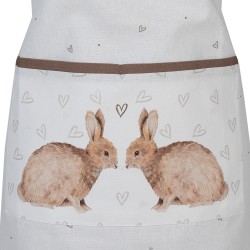 Clayre & Eef Tablier de cuisine 70x85 cm Blanc Marron Coton Lapin