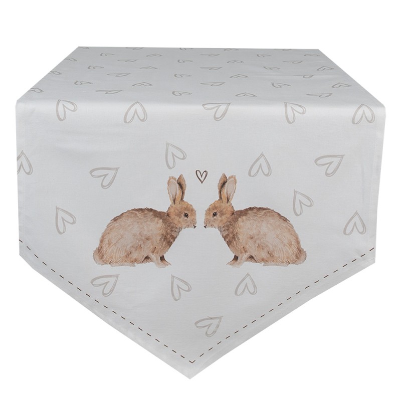 Clayre & Eef Chemin de table 50x160 cm Blanc Marron Coton Lapin