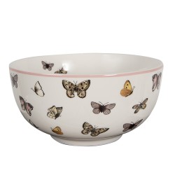 Clayre & Eef Bol à soupe 500 ml Blanc Rose Porcelaine Papillons