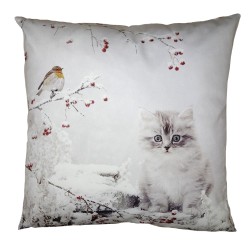 Clayre & Eef Kissenbezug 45x45 cm Weiß Polyester Katze