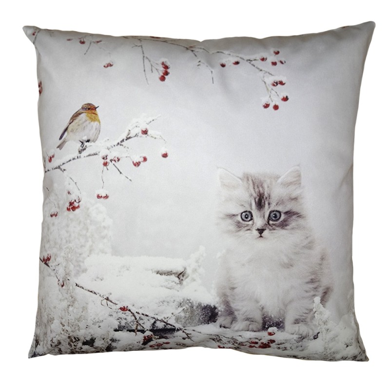 Clayre & Eef Kissenbezug 45x45 cm Weiß Polyester Katze