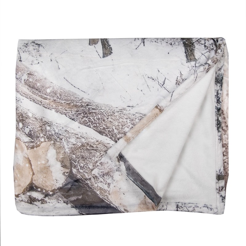 Clayre & Eef Throw Blanket 130x170 cm White Brown Polyester Rectangle Deer