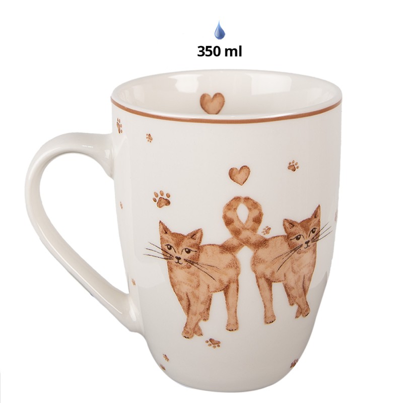 Clayre & Eef Tasse 350 ml Weiß Braun Porzellan Katzen