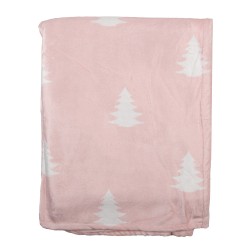 Clayre & Eef Plaid  130x170 cm Roze Wit Polyester Kerstbomen