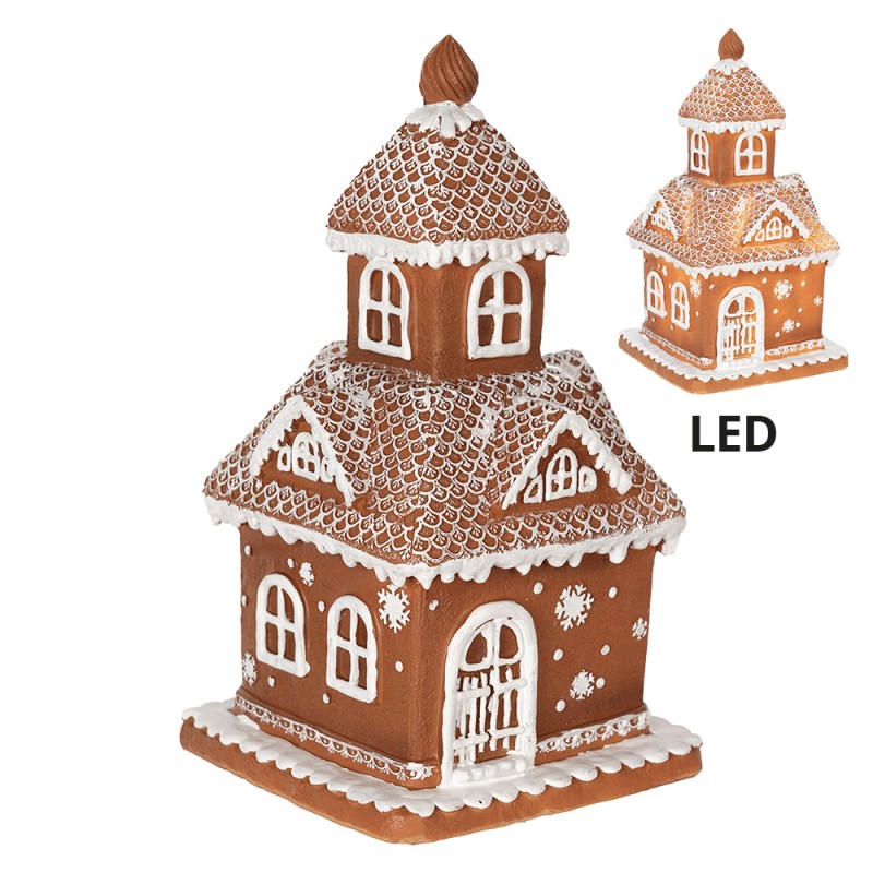 Clayre & Eef Lebkuchenhaus mit LED Haus 25 cm Braun Polyresin
