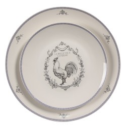 Clayre & Eef Assiette de dîner Ø 26 cm Blanc Gris Porcelaine Coq