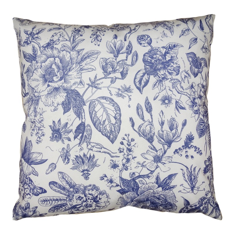 Clayre & Eef Cushion Cover 45x45 cm White Blue Polyester Flowers