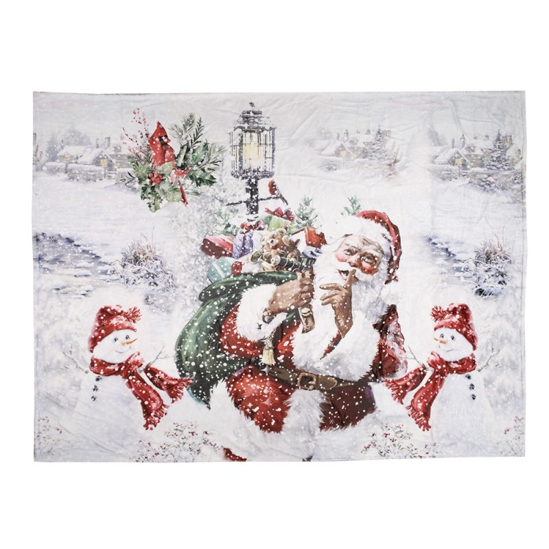 Clayre & Eef Throw Blanket 130x170 cm White Red Polyester Santa Claus