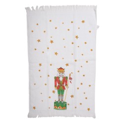 Clayre & Eef Serviette invité 40x66 cm Blanc Vert Coton Rectangle Casse-noisette