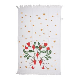 Clayre & Eef Guest Towel 40x66 cm White Red Cotton Rectangle Candy Cane Christmas