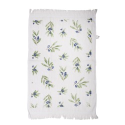 Clayre & Eef Serviette invité 40x66 cm Blanc Bleu Coton Branches d'olivier