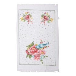 Clayre & Eef Serviette invité 40x66 cm Blanc Rose Coton Rectangle Fleurs