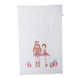 Clayre & Eef Asciugamano per ospiti 40x66 cm Bianco Rosa  Cotone Rettangolo Schiaccianoci e ballerina