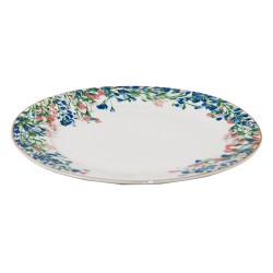 Clayre & Eef Assiette de petit déjeuner Ø 21 cm Bleu Blanc Porcelaine Fleurs