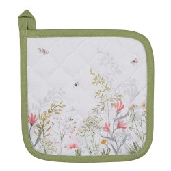 Clayre & Eef Topflappen 20x20 cm Weiß Baumwolle Blumen