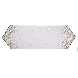 Clayre & Eef Chemin de table 50x160 cm Blanc Coton Fleurs