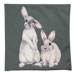 Clayre & Eef Housse de coussin 45x45 cm Vert Blanc Polyester Carré Lapins