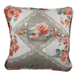 Clayre & Eef Kissenbezug 40x40 cm Grau Rosa Baumwolle Polyester Blumen